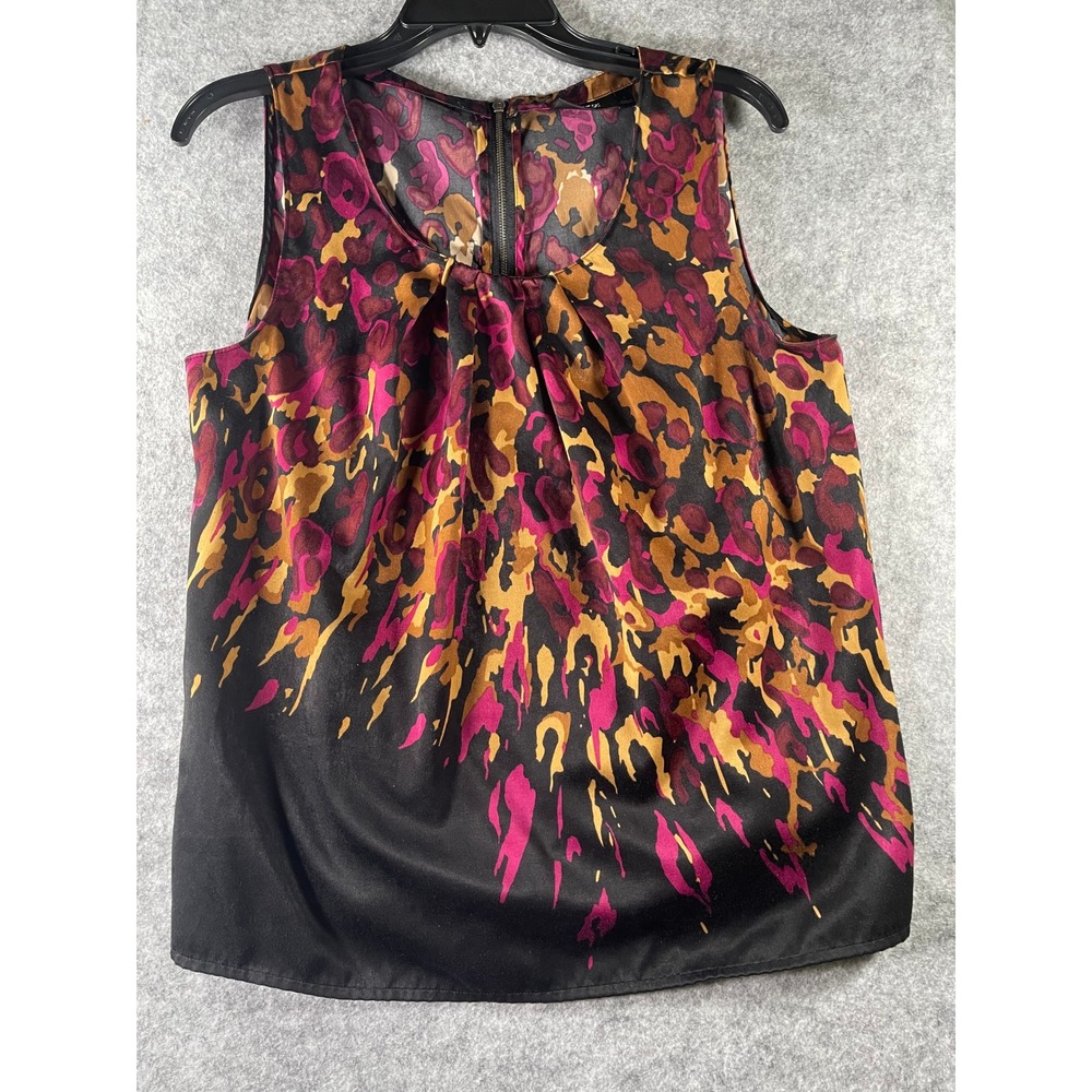 Apt.‎ 9 Womens Pink Tan Black Leopard Print Sleeveless Pleated Zip Back Blouse L